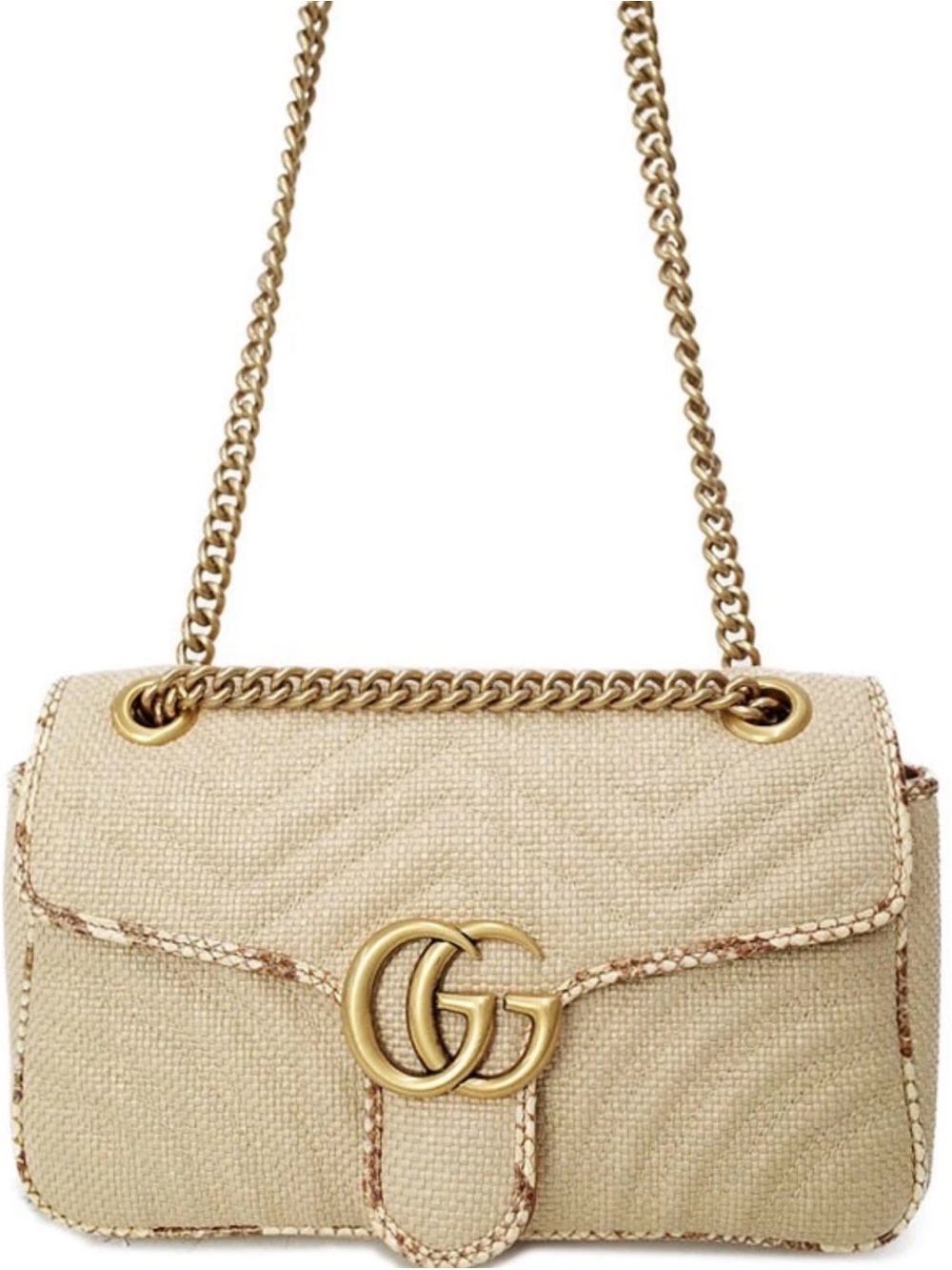 Gucci Raffia GG Marmont Shoulder mediun  Bag in Beige with Gold Hardware - Picture 3 of 15